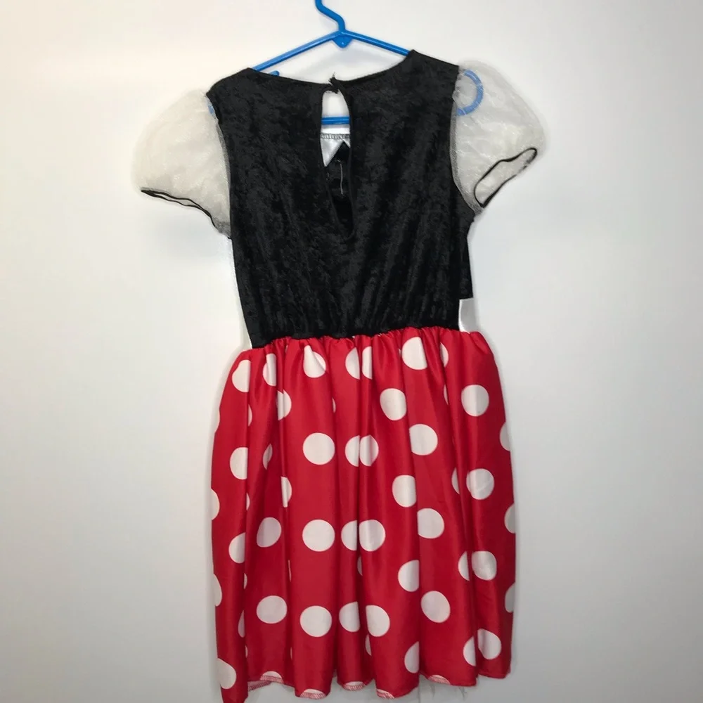 Disney Minnie Mouse dress red black white polka dot short mesh sleeves small